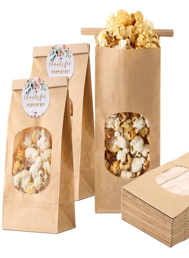 Funnymoom أكياس فشار ورقية من Funnymoom، 48 قطعة، مكتوب عليها "شكراً لزيارتكم" للاحتفال، مع 48 ملصق فشار دائري، مناسبة لحفلات الخطوبة والزفاف وحفلات توديع العزوبية (زهرة الورد، وردي). - Image 1